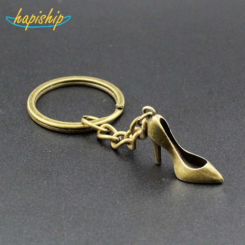 

Hapiship 2017 Newest Women/Men's Fashion Vintage Bronze High Heels Key Chains Key Rings Alloy Charms Gift Wholesale YS4495