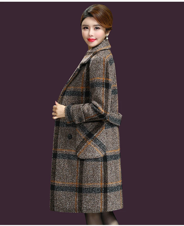 Модное женское Шерстяное Пальто, женское длинное пальто, Корейская версия зимы, новое толстое теплое популярное шерстяное пальто в клетку