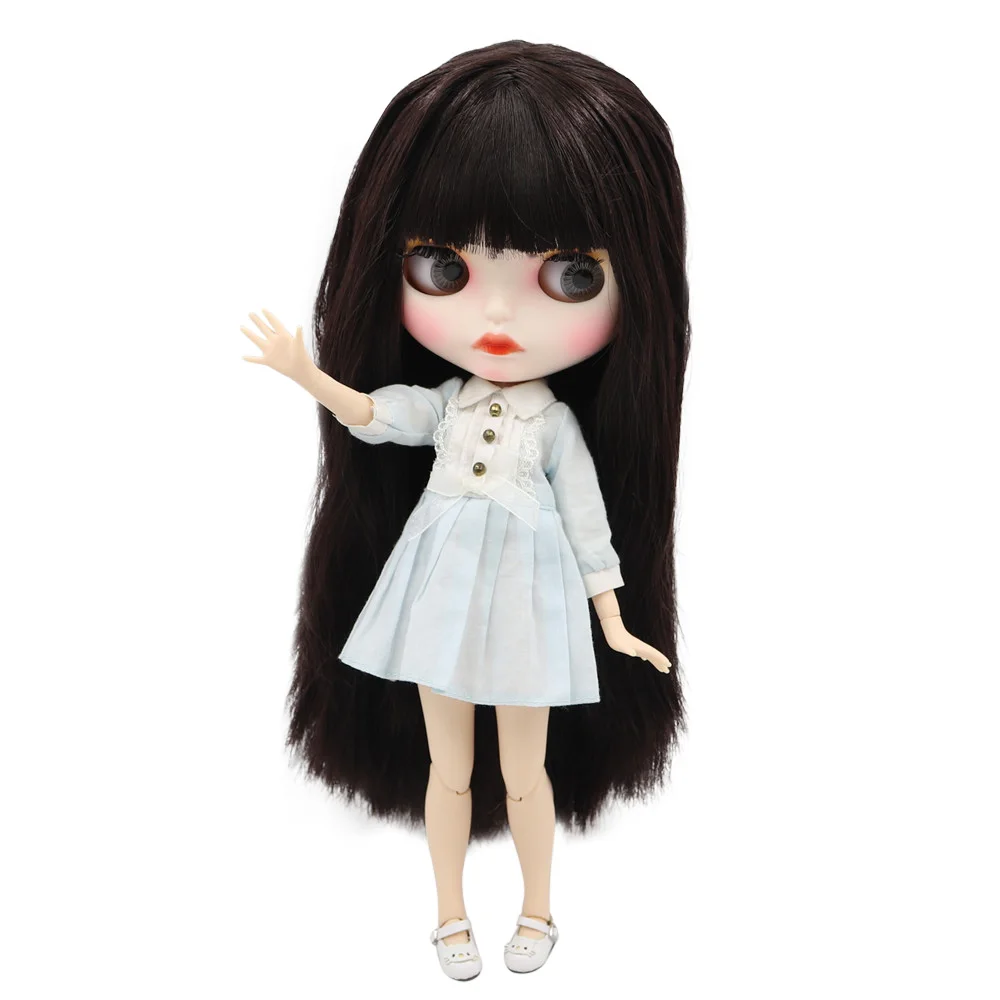 ICY DBS Blyth doll brown hair with white skin customized matte face nude Joint body BL9128