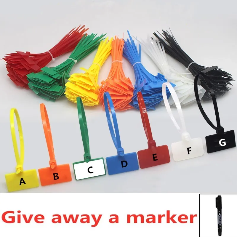 

100pcs Easy Mark 4*150mm Nylon Cable Ties Tag Labels Plastic Loop Ties Markers Cable Tag Self-locking Zip Ties Give away a marke