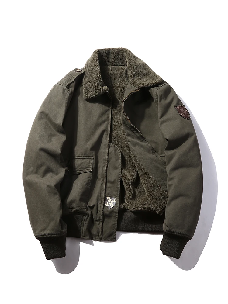 

Luxury Military Green Jacket Men Winter Cotton Bomber Plush Khaki Pilot Jacket Bomber Street Autumn Thickened Men Clothes AA50JK