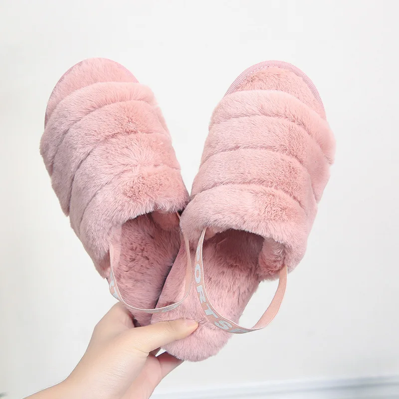 

Plush Slipper Women's Korean-style Online Celebrity Style Social Fish Mouth Anti-slip Ankle Ring Elastic Band Outer Wear Peep-To