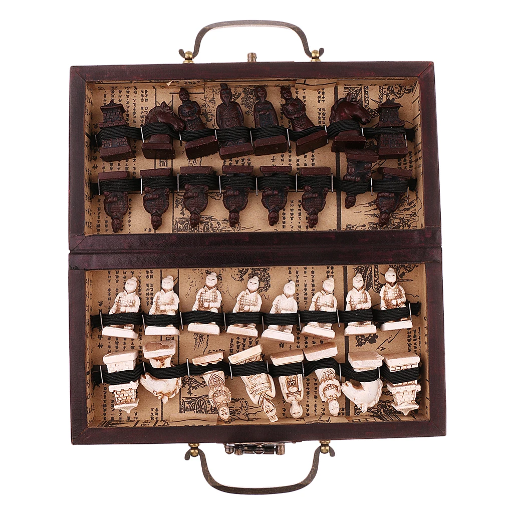 Folding Portable Antique Chinese Chess Board Games Wooden Table Chess Pieces Set for Family Collectibles