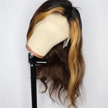 Выделите парик фронта шнурка парик Пикси срезанный 130% смешанный цвет человеческих волос парик