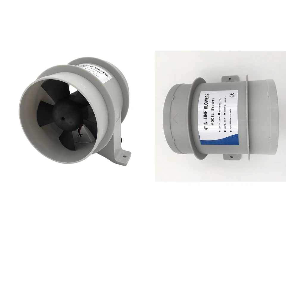 2x Marine Electric Turbo in Line Bilge Blower 4 inch 100mm Diameter 12V - Waterproof