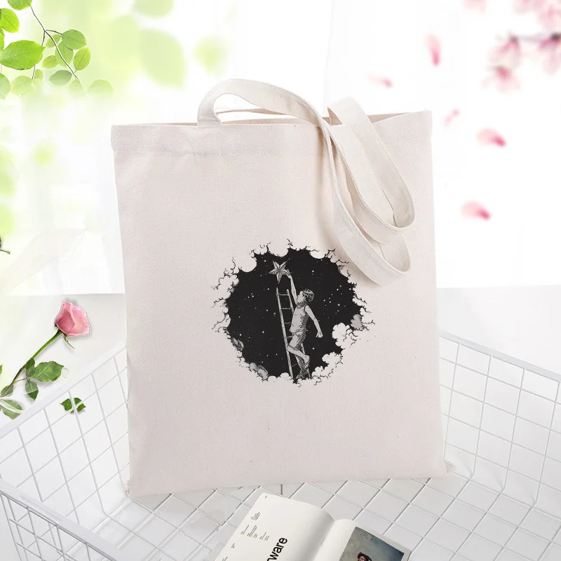 

Illustration art Canvas Handbag Tote Bag Daily Use Text DIY Shopping Bag Custom Print Logo Eco Reusable Recycle