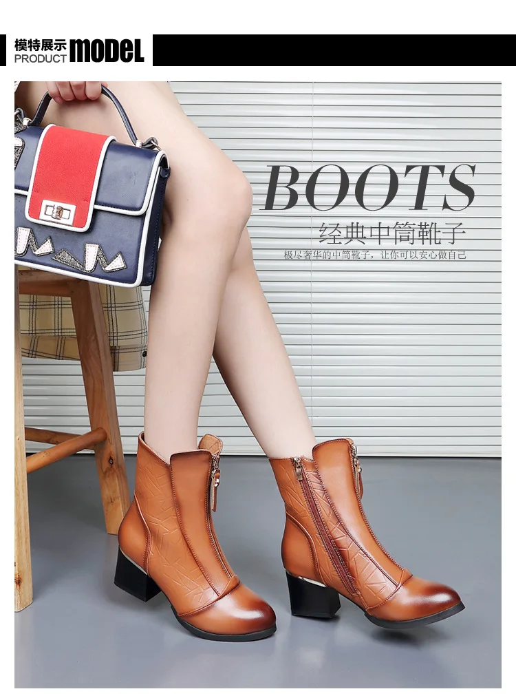 Fashion Genuine Leather Winter Boots Women Shoes Booties Woman Martin Boots Platform Shoes Botines Mujer
