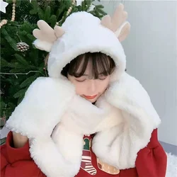 Fashion Winter Warm Bear Ears Hat Windproof Neck Scarf and Gloves Set for Woman Caps