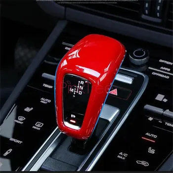 

Interior ABS Carbon Fiber Color Red Gear Knob Cover For Porsche Cayenne 2018 2019 Car Styling Accessories