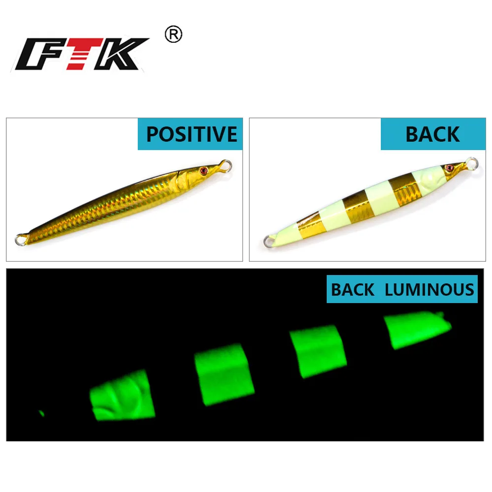 FTK Luminous Lead Jig Deep Sea Fishing Metal Micro Jig 100/120/150/200/250/300g Wobblers Slow Jigging Hard Bait Fishing Lures