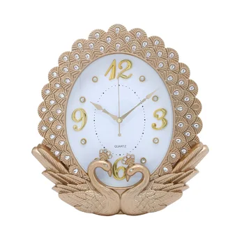 

Creative European Luxury Wall Clock Vintage Swan Diamond Painting Living Room Wall Clock Bedroom Silent Big Home Decor C5T094