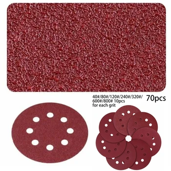 

70x Sanding Discs 125mm 5 Mixed Grit 40/80/120/240/320/600/800 Sander Pads Set