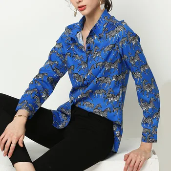 

Fashion animal zebra print blouse 2020 fashion V-neck loose casual long-sleeved shirt shirt lapel ladies robe shirt Blusas