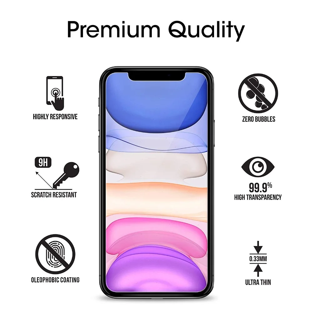 9H Tempered Glass Screen Protector For iPhone 11 Pro Max 8 Plus 7 6 6S X XS XR 5 5S SE 5C 4S iPhone11 Protective Film Protection (4)