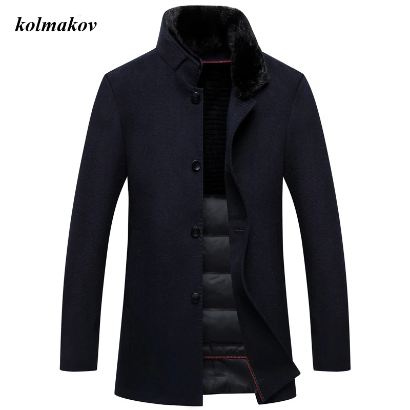 New Arrival Winter Style Men Boutique Woolen Coat High Quality Solid Detachable Fur Collar And Liner Men's Woolen Down Coat New Arrival Winter Style Men Boutique Woolen Coat High Quality Solid Detachable Fur Collar And Liner Men's Woolen Down Coat