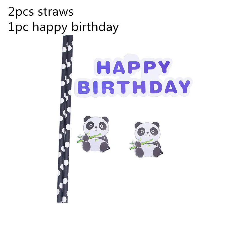 2pcs straws Мультфильм животных панда тематическая вечеринка на день рождения украшения детский душ одноразовые посуда гелиевые шары Подарочная сумка баннер соломинки - Цвет: 2pcs straws
