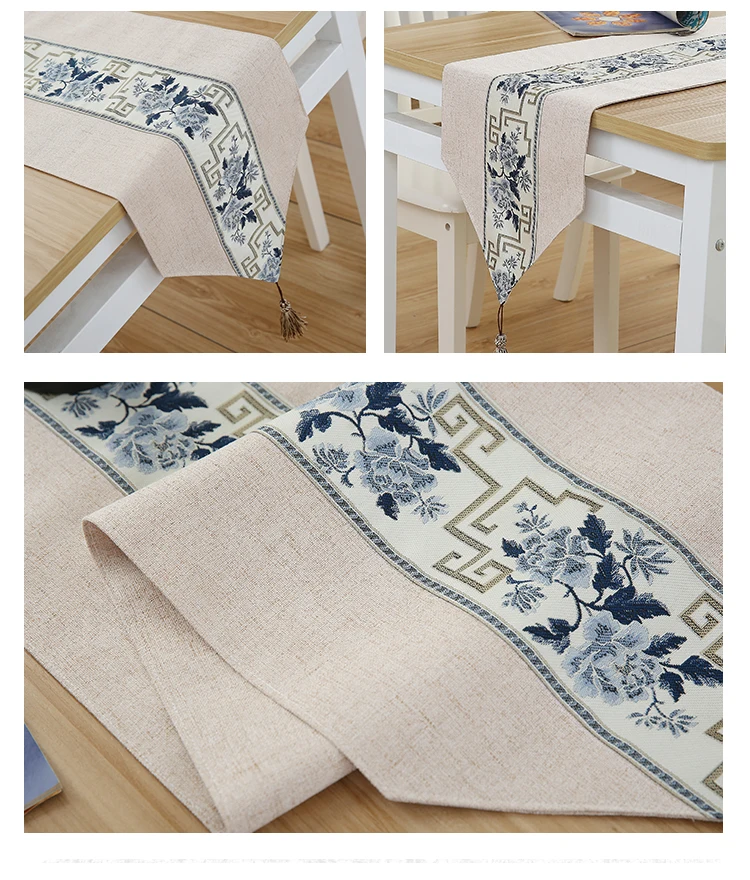Retro Blue and White Porcelain Dining Flag Table Cloth Linen Table Runner Shoe Cabinet chemin de table tafelloper arpillera L03