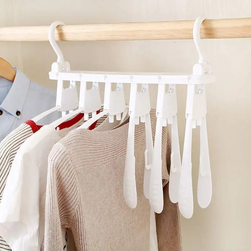 Household Convenient Foldable Portable Clothes Hanger Rack with 6 Hangers All in 1 for Household Clothing Organizer Space Saver