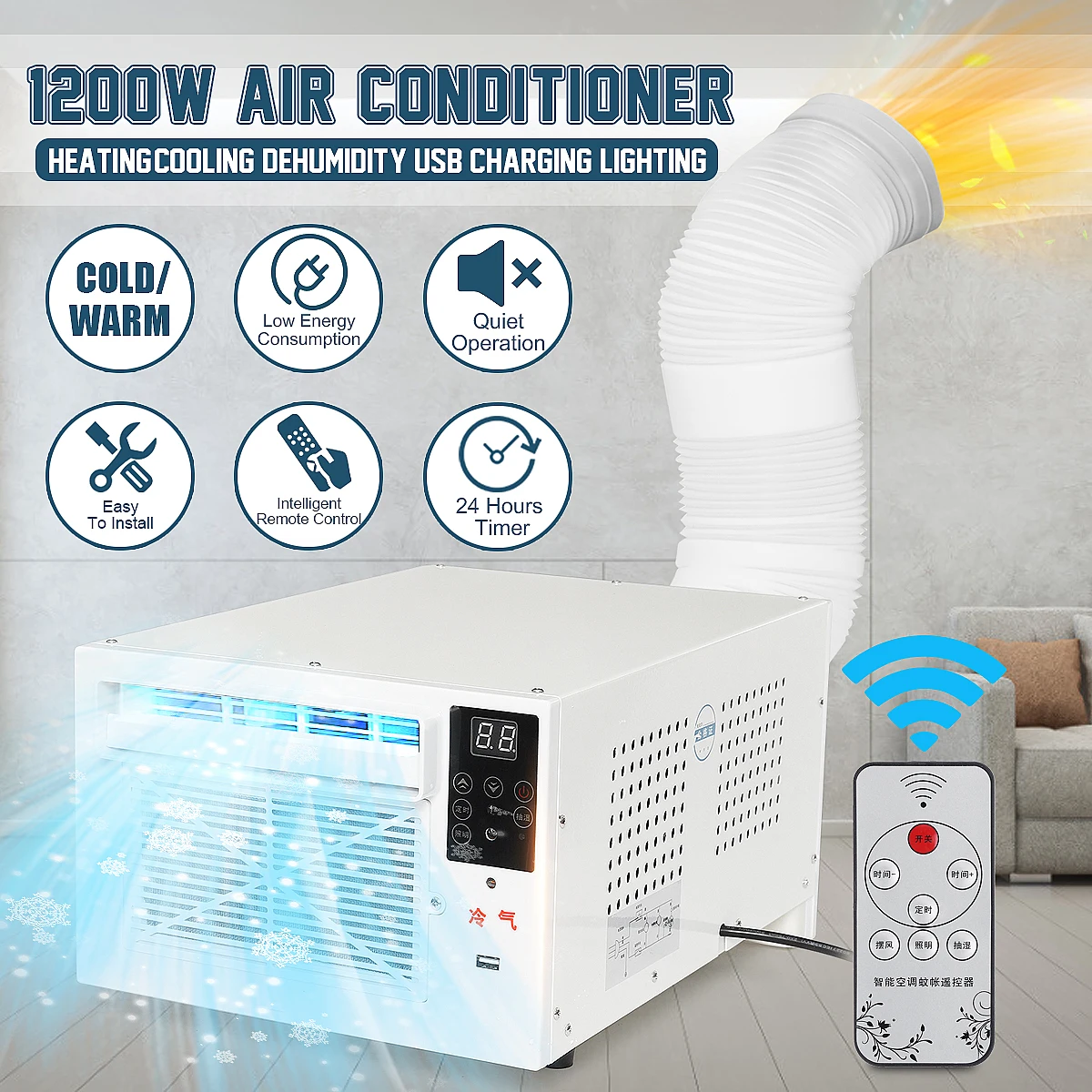 

220V Mini USB Refrigerated Air Conditioner Cooler Fan Cooling Wind Equipment Dehumidifier +Cold Warm Timer lighting Rechargeable