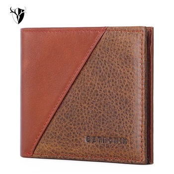 

New Design Casual Small Wallet for Men Genuine Leather Male Slim RFID Wallets Splicing Short Mini Card Holder Pocket Purses