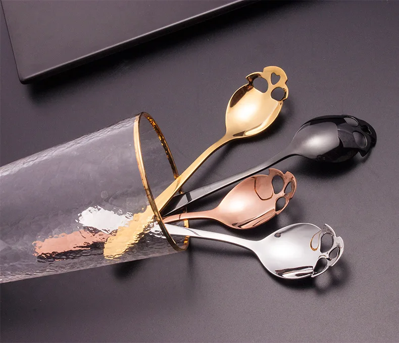 150pcs Coffee Spoon Skull Head Shape 304 Stainless Steel Tableware Tool Black Sugar Spoon Rose Gold Tea Spoon