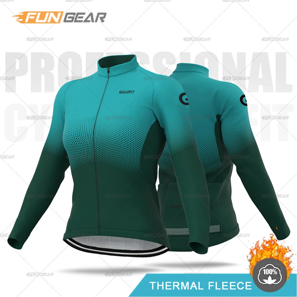 Cycling Shirt Thermal Fleece for Women Long Sleeve Sweatshirt Warm Riding Tops Female Bike Training Uniform Winter