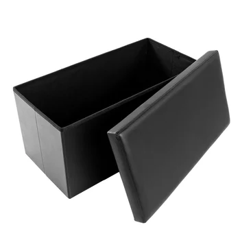 

F-01L Practical PVC Leather Square Shape Footstool Black