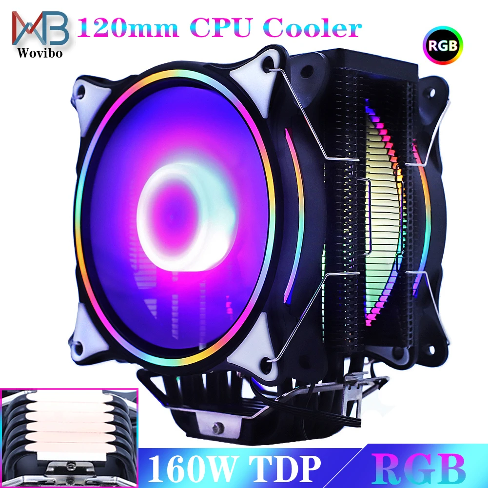 120 мм Процессор кулер вентилятор 6 тепловые трубки RGB PWM 4PIN тихий для ин LGA 115X 1366 2011 V3