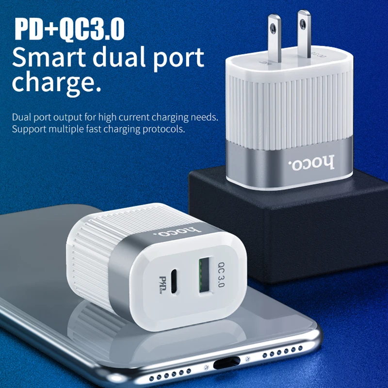HOCO PD QC3.0 USB быстрое зарядное устройство для телефона 18 Вт Быстрая зарядка 3,0 ЕС США вилка настенный USB зарядное устройство адаптер полное соглашение для iPhone samsung