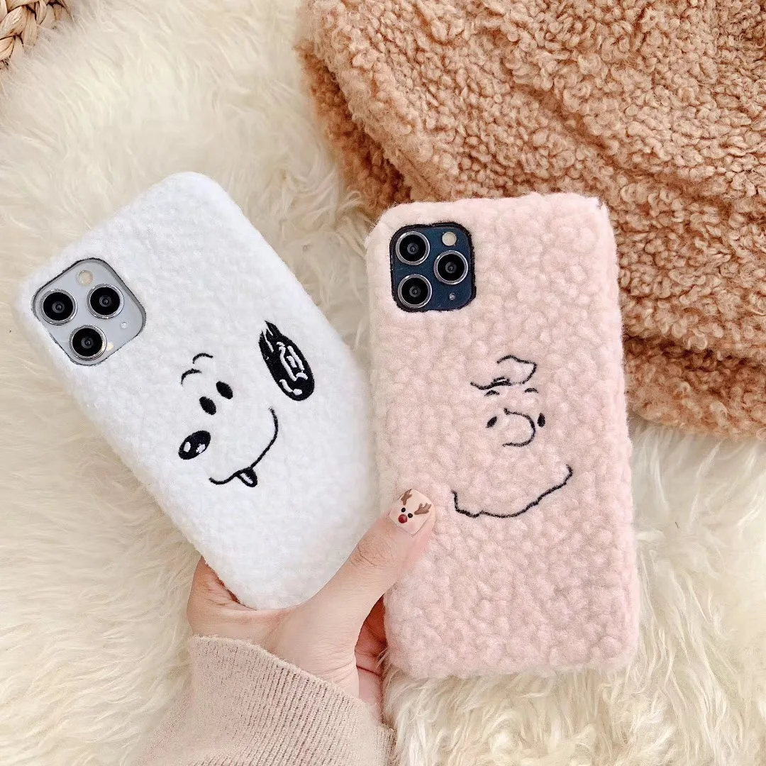 Hot Plush Charlie Brown Peanut beagle dog phone case for iphone 7 7plus 8 8plus cover 11 pro x xs max xr wool coque |