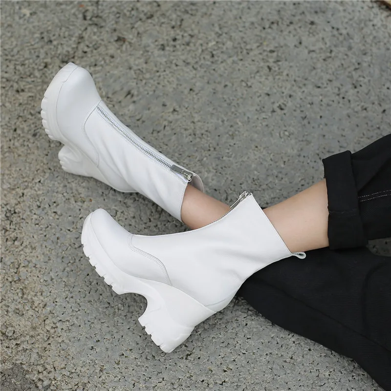 MORAZORA/ г., Новое поступление, женские ботильоны обувь из натуральной кожи осенне-зимние женские ботинки на платформе с круглым носком на молнии