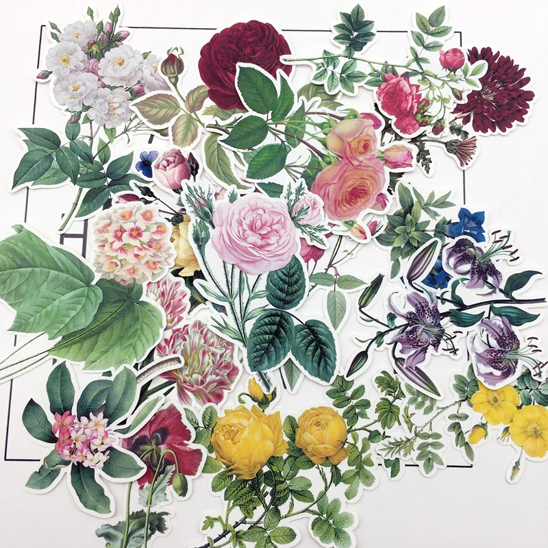 15 Uds mano dibujo acuarela Retro grande flor calcomanías decorativas para el cuaderno planificador Scrapbooking DIY de papel adhesivo