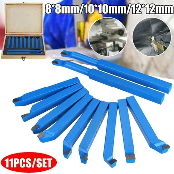 

11Pcs Carbide Lathe Tool Carbide Tip Tipped Cutter Tool Bit Cutter Set Metal Lathe Tool Welding Turning Tool Holder 8/10/12mm