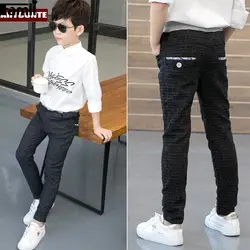 Famli/повседневные брюки в английском стиле для мальчиков, детские клетчатые брюки с эластичной резинкой на талии, школьные детские длинные