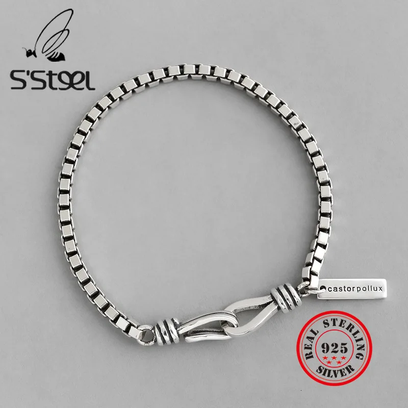 

S'STEEL 925 Sterling Silver Bracelets For Women Men Box Chain Vintga Punk Pulseras Mujer Moda 2019 Pulseira Prata Fine Jewelry