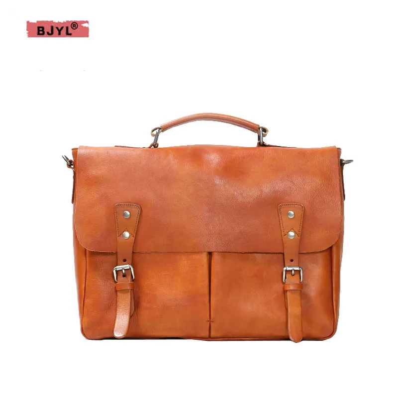 

BJYL handmade retro leather men's postman Baotou cowhide cross section shoulder bag men's casual leather bag