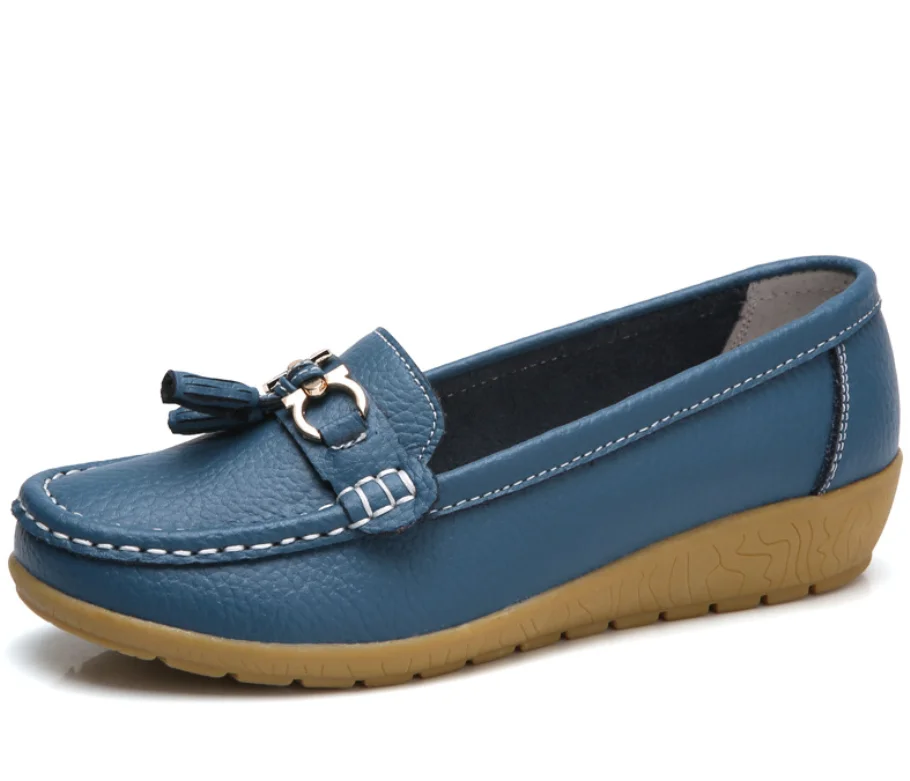 Женская обувь; обувь из натуральной кожи без застежки; лоферы на плоской подошве; удобная женская летняя обувь; большие размеры 35-44 - Цвет: Королевский синий