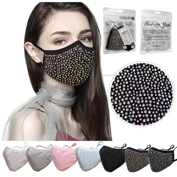 

PM2.5 Breathable Reusable Dustproof Halloween Masquerade Rhinestone Crystals Mask for Women Face Mouth Mask Unisex Washable