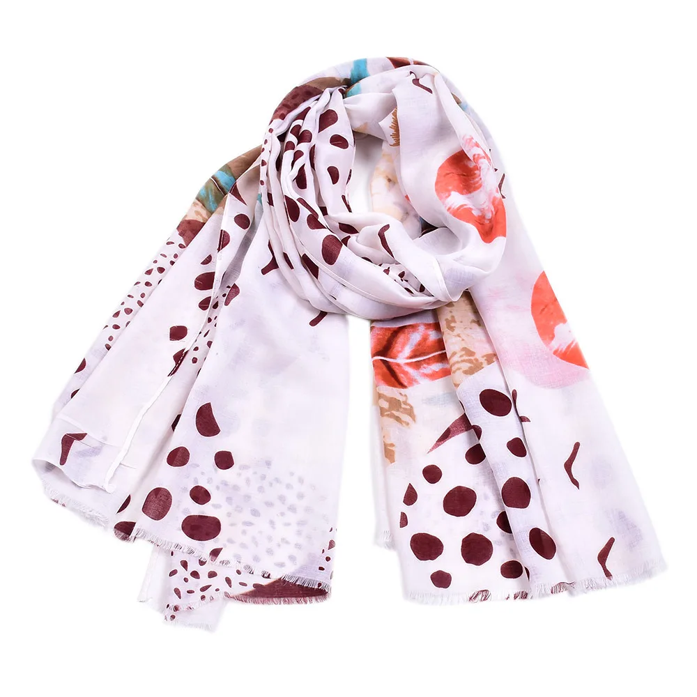 

Export Europe And America Cotton Satin Scarf Spring And Autumn Women's Coral Dotted Print Sun-resistant Shawl Yarn Silk Scarves