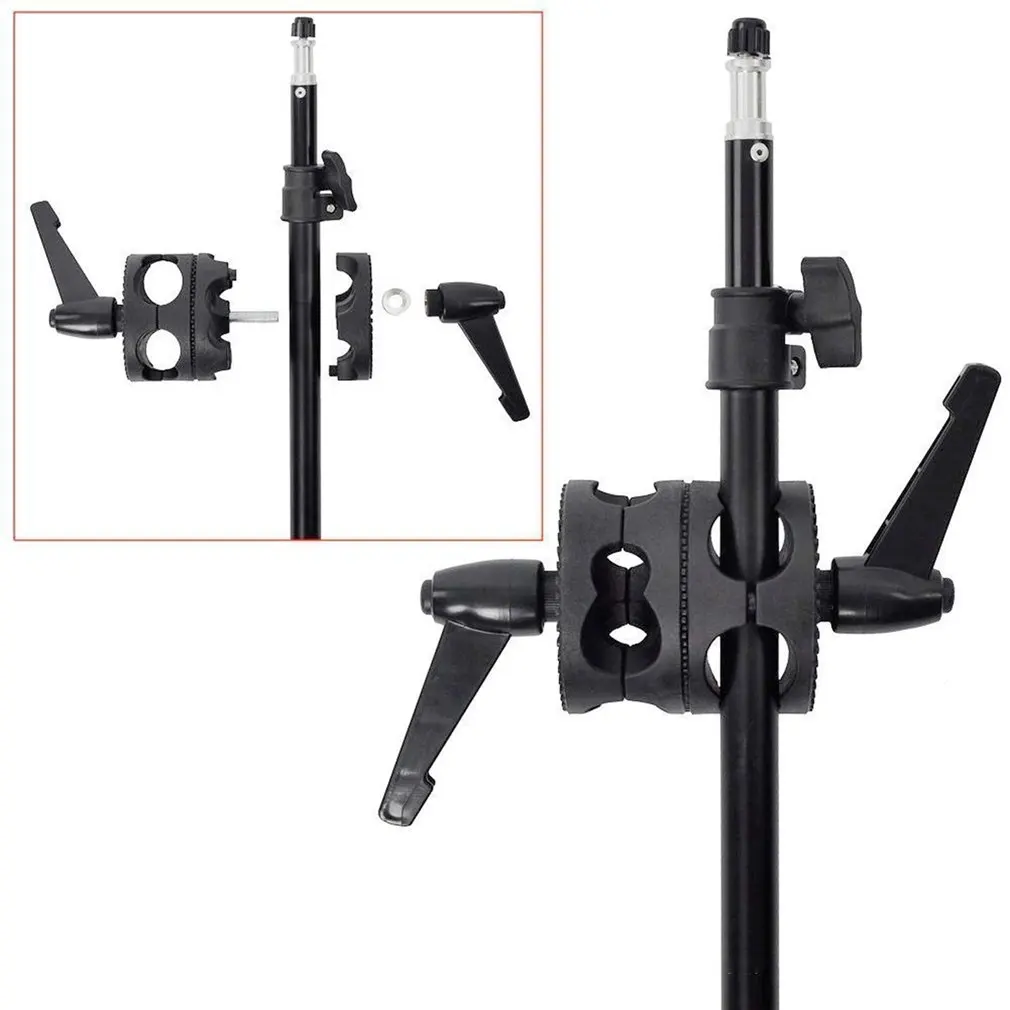 1Pcs Swivel Dual Head Grip Holder Bracket for Photo Studio Boom Reflector Arm Support Light Rail Cross Clamp