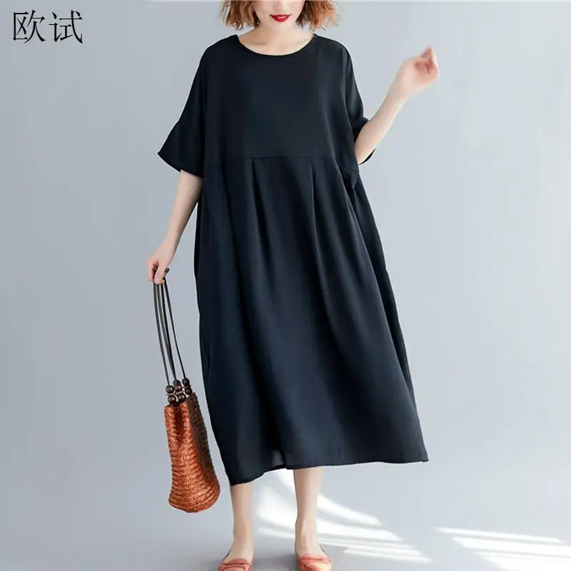 

Oversized Black Summer Dress Women Cotton Casual Style Big Size Female Ladies Dresses Vestidos Loose Oversize Dress New 2023