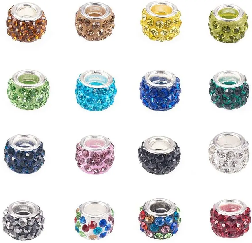 20Pcs New Assorted Color Luxury Rhinestone Large Hole Spacer Fit Pandora Charms Bracelet Hair Beads for Women DIY Jewelry Making 20Pcs New Assorted Color Luxury Rhinestone Large Hole Spacer Fit Pandora Charms Bracelet Hair Beads for Women DIY Jewelry Making