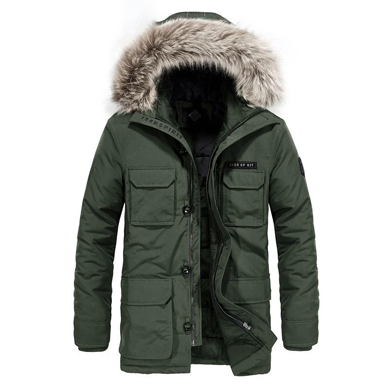 Новая брендовая зимняя куртка для мужчин, Толстая теплая верхняя одежда, длинные пальто, ветровка с меховым воротником, парка с капюшоном для мужчин, пальто с несколькими карманами