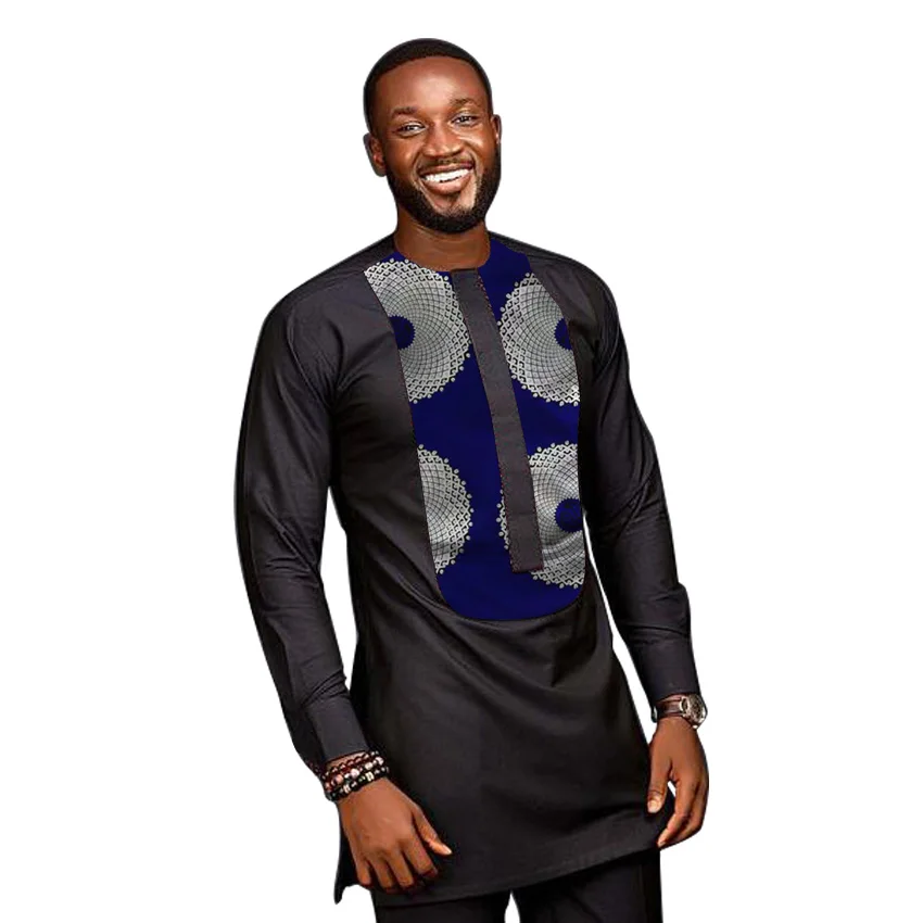 African clothing men's Ankara shirt long sleeve tops for man dashiki black shirts custom made groom African clothes