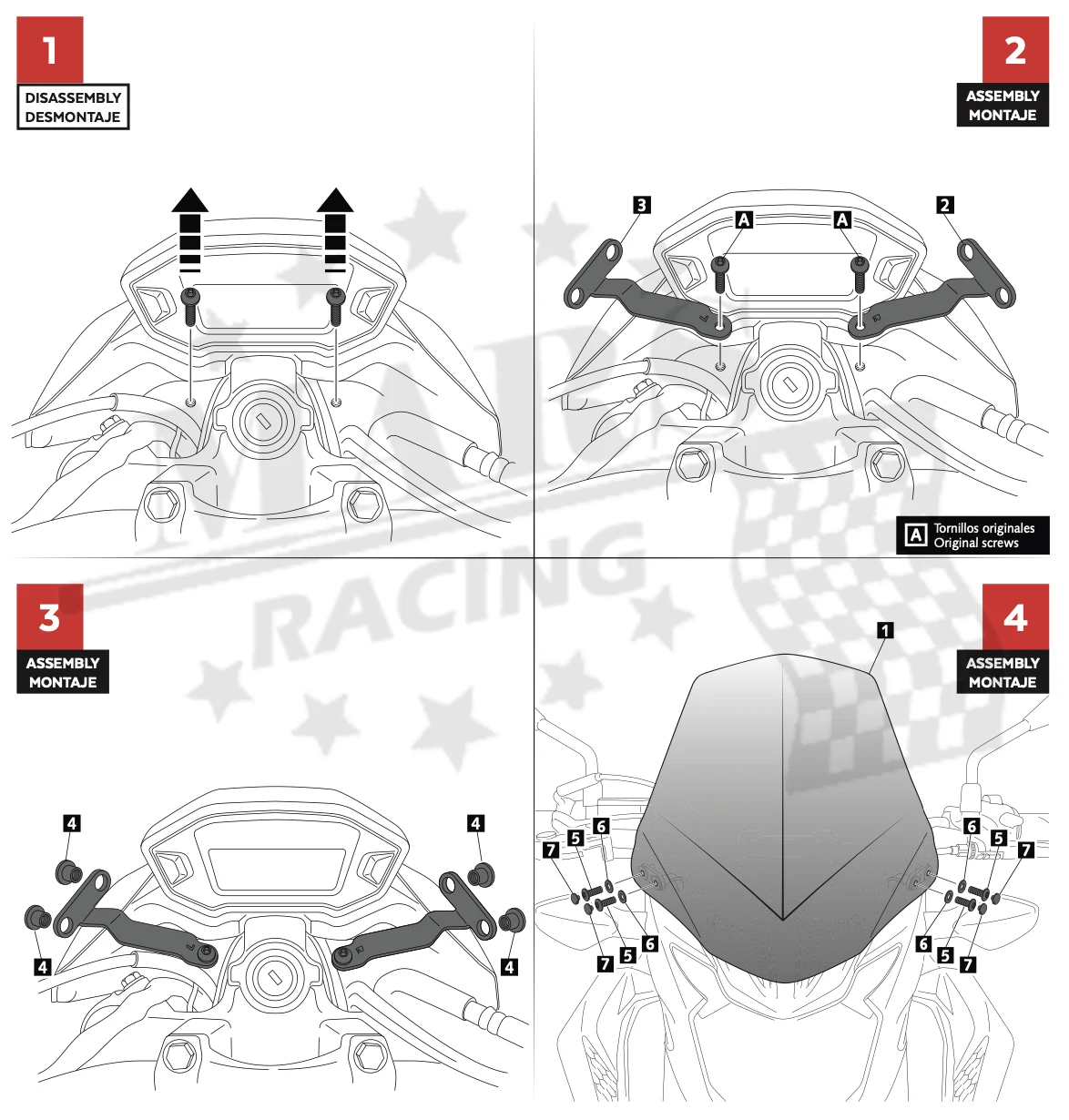 Kit pára-brisa de alumínio para motocicleta Honda,