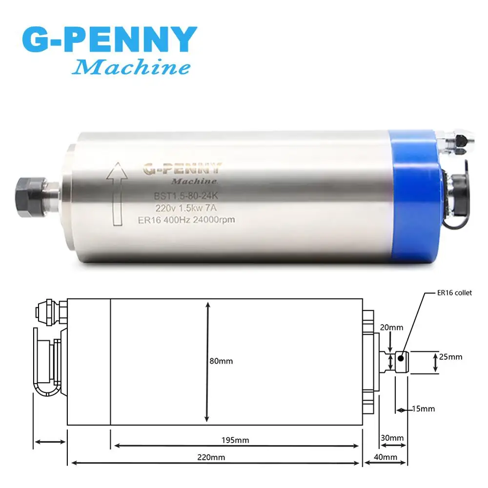 G Penny 220 В кВт ER16 CNC с водяным охлаждением Шпиндельный двигатель 80x мм 4 подшипника
