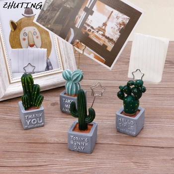 

Cute Cactus Card Holder Resin Plant Decoration Stationery Office School supplies