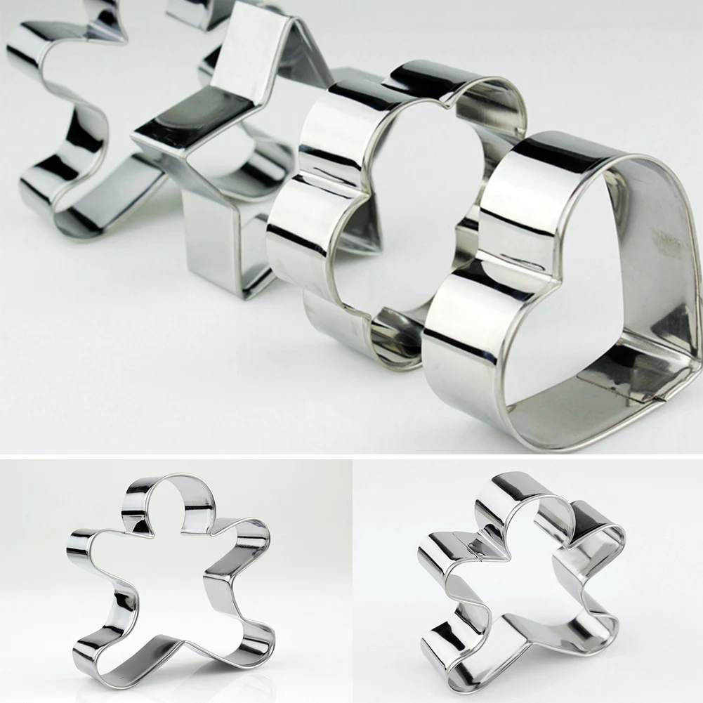 4Pcs Stainless Steel Heart Star Flower Fondant Biscuit Mould Bakery Tools Cookie Cutter TOB