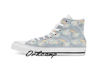 

Vector seamless pattern with the clouds and rainbow Custom Casual High Top lace-up Canvas shoes sneakers Drop shipping