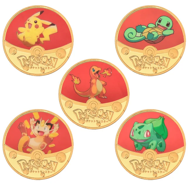 Pokemon Gold Coins Anime Pikachu Charizard Mewtwo Pocket Monsters Plated Collectibles Pokemon Card Holder Commemorative Gift Toy 5